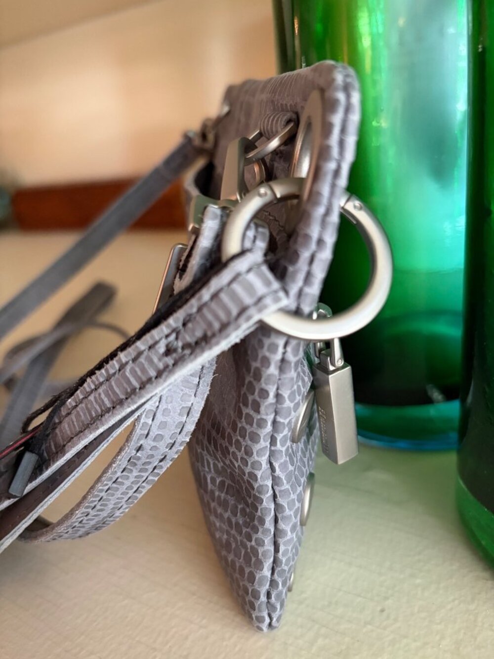 Hammitt Nash Small Slate Tejus Snake Ebossed Suede Crossbody Shoulder Handbag / - Picture 7 of 13